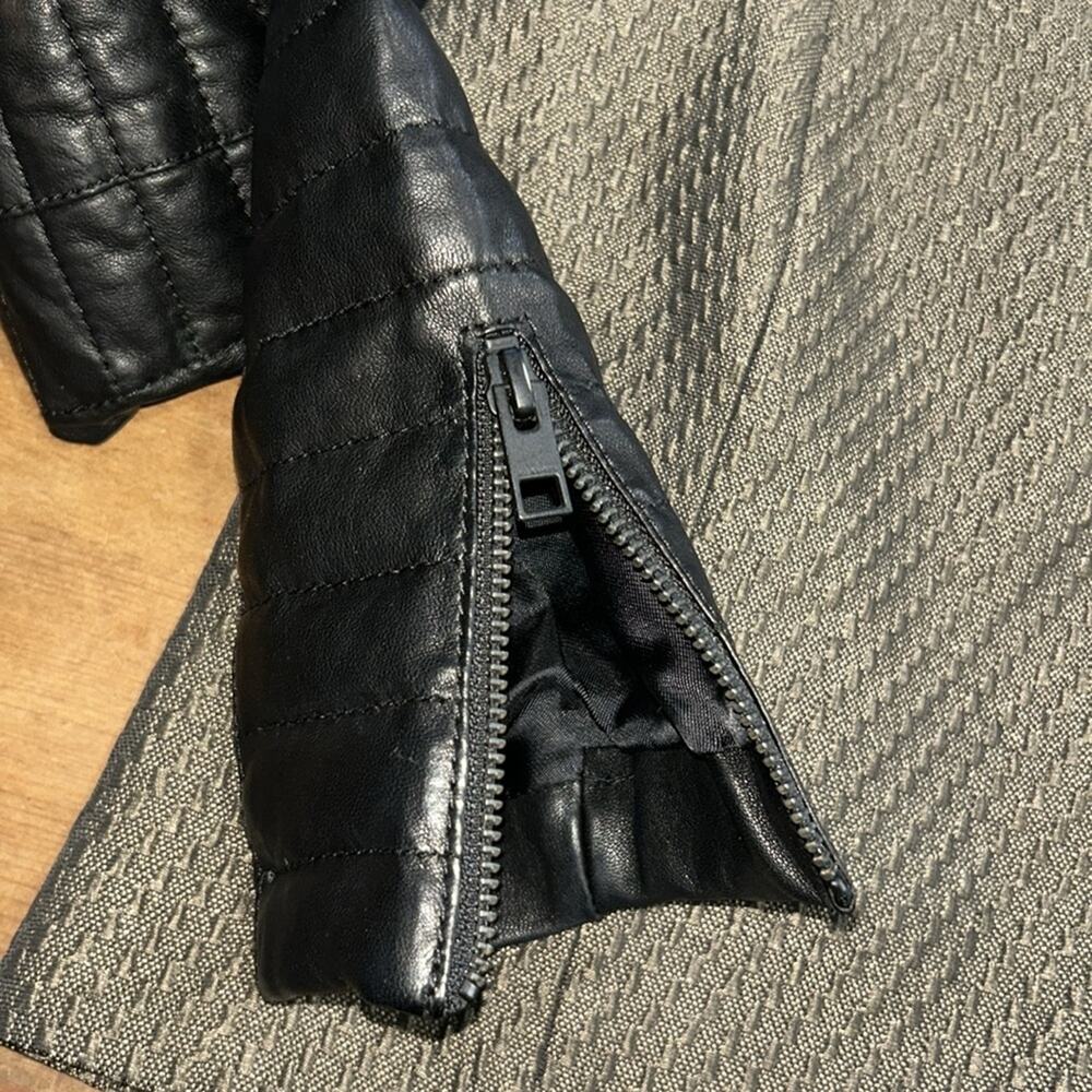 Woman’s Allsaints Abel Biker Jacket Black Leather Contrast Sleeves Size 4 - Picture 7 of 12